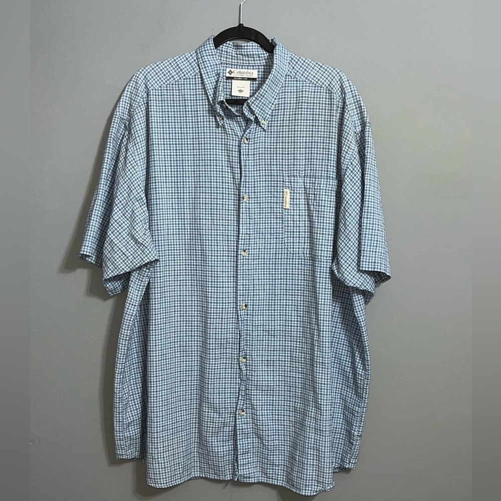 Columbia Blue Casual Button Down short sleeve Shirt Lightweight Cotton 2xl